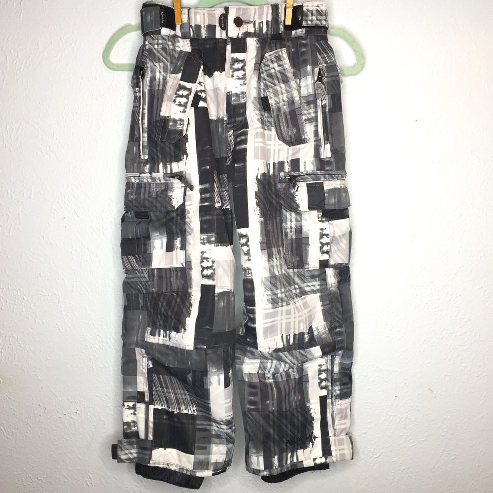 Pulse, youth, unisex,  Small (8/10) black/white/grey cargo snow/ski pants.